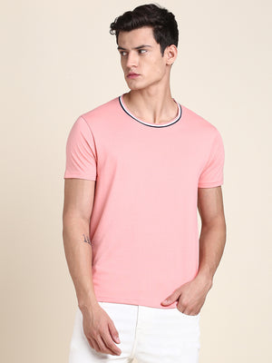 Men's Pink Solid T-shirt