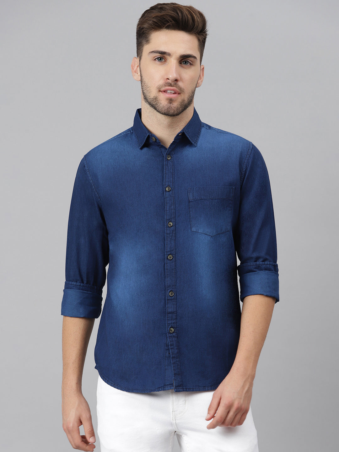 Dark Blue Jeans Shirt For Men Men Dark Blue Denim Shirt Deep Blue