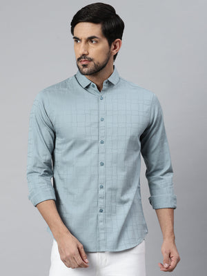 Men's Solid/Plain  Slim Fit Spread Collar Shirt (Teal)