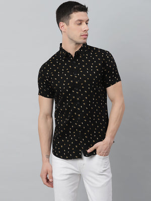 Men's Polka Dot Black Slim Fit Cotton Casual Shirt
