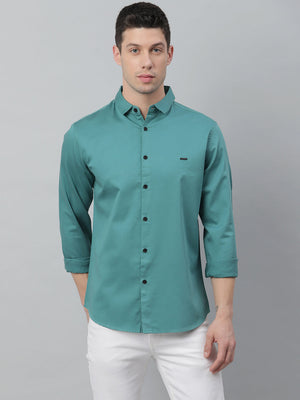 Men's Solid Peacock Slim Fit Cotton Casual Shirt