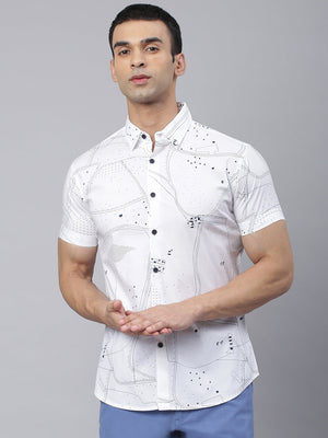 Men's Floral Print White Slim Fit Cotton Casual Shirt