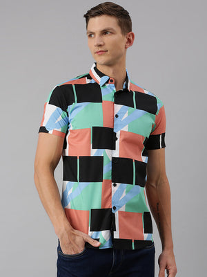 Men's Aztec Print Dusty Orange Slim Fit Cotton Casual Shirt