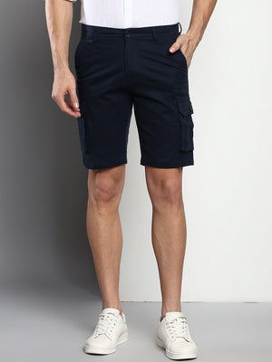 Men's Navy Slim Fit Mid Rise Casual Cotton Shorts