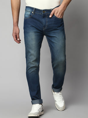 Men's Slim Fit Stretchable Denim Jeans With Flat Front And 5 Pockets