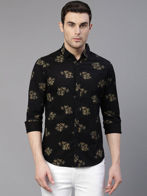 Men's Printed Black Slim Fit Casual Shirt