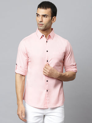 Men's Solid Pink Slim Fit Cotton Casual Shirt