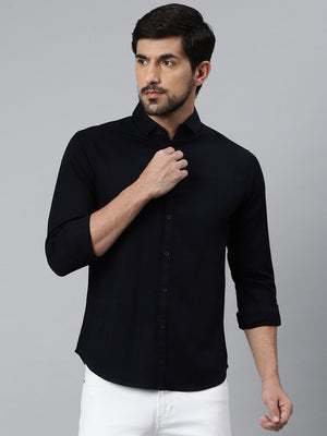 Men's Solid/Plain  Slim Fit Spread Collar Shirt (Navy)