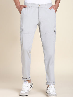 Men's Light Grey Solid Cargo