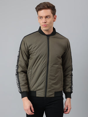 Men's Olive Regular Fit Winterwear Bomber Jacket