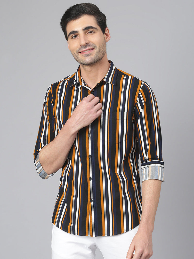 Men's Striped Mustard Slim Fit Cotton Casual Shirt – DENNIS LINGO