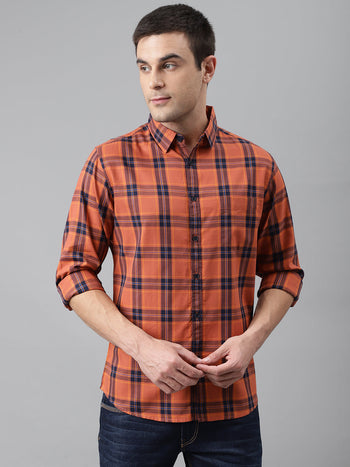 Men's Checkered Red Slim Fit Cotton Casual Shirt