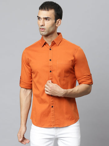 Men's Solid Rust Slim Fit Cotton Casual Shirt