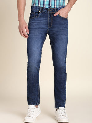 Men's Slim Fit Stretchable Denim Solid Jeans (Dark Blue)