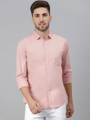 Men's Solid Dusty Peach Slim Fit Cotton Casual Shirt