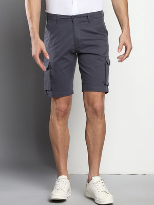 Men's Steel Grey Slim Fit Mid Rise Casual Cotton Shorts
