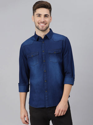 Men's  Classic Denim Shirt (Darkblue)