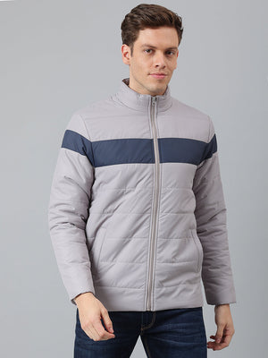 Men's Grey Regular Fit Winterwear Colorblock Puffer Jacket