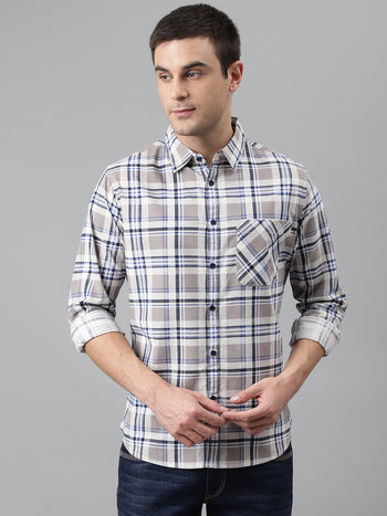 Men's Single Patch Pocket Checkered Slim Fit Cotton Casual Shirt