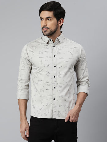 Men's Graphic Printed Slim Fit Shirt (Grey)
