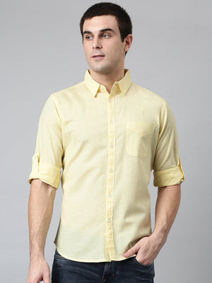 Men's Cotton Solid Lemon Slim Fit Casual Shirt