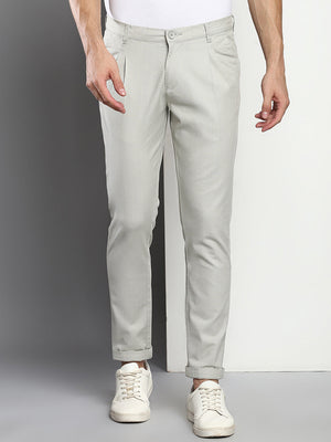 Men's Cotton Trouser Slim Fit Light Grey  Mid Rise Waist With Four Pockets (B801_L-Grey_28)