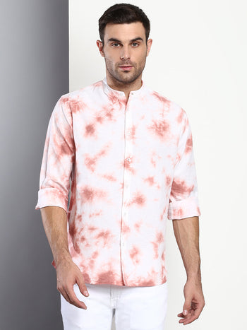 Men's Ombre Dusty Pink Slim Fit Cotton Casual Shirt With Mandarin Collar & Full Sleeves