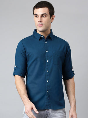Men's Cotton Solid Slim Fit Casual Shirt With Pocket Roll Up Full Sleeve Shirt For Formal & Casual Wear