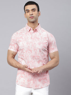 Men's Floral Print Pink Slim Fit Cotton Casual Shirt