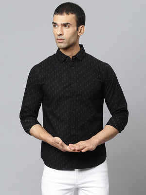 Men's Dobby Design White Slim Fit Shirt (Black)