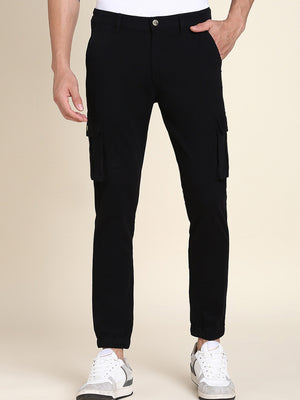 Men's Black Solid Cargo Jogger