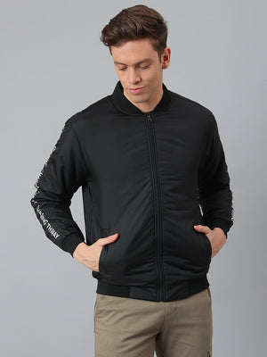 Men's Black Regular Fit Winterwear Bomber Jacket