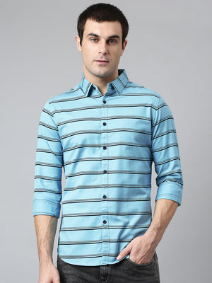 Men's Cotton Striped Blue Slim Fit Casual Shirt