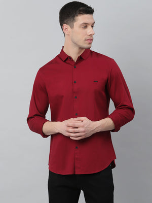 Men's Solid Maroon Slim Fit Cotton Casual Shirt