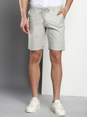 Men's Light Grey Slim Fit Mid Rise Casual Cotton Shorts