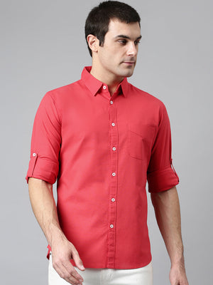 Men's Cotton Solid Red Slim Fit Casual Shirt
