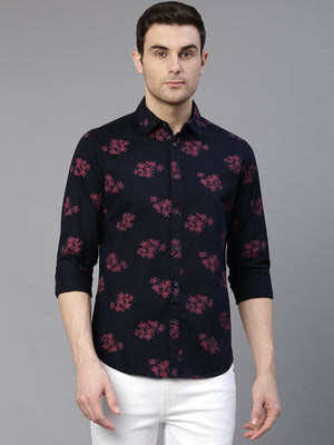 Men's Printed Navy Slim Fit Casual Shirt