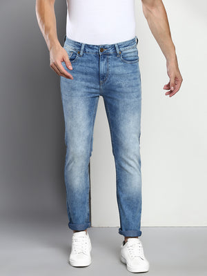 Men's Dark Blue Slim Fit Mid Rise Denim Jeans