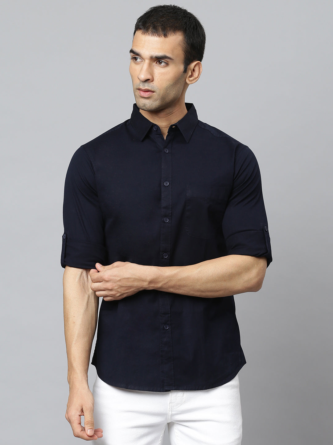 Dennis Lingo Men's Solid Navy Slim Fit Cotton Casual Shirt – DENNIS LINGO