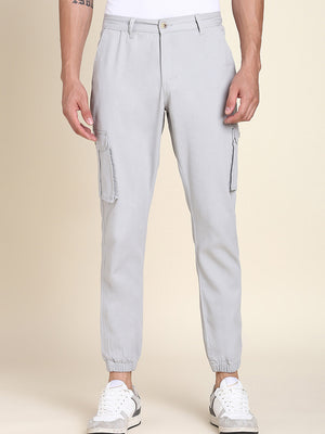 Men's Light Grey Solid Cargo Jogger