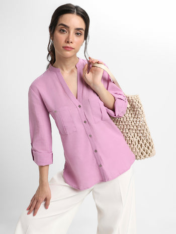 DL Woman Round Neck Regular Fit Solid Lavender Top