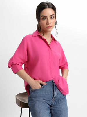 DL Woman Shirt Collar Relaxed Fit Solid Pink Shirt