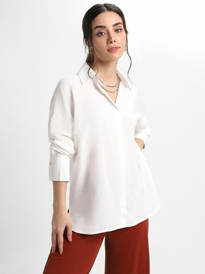 Shirt Collar Relaxed Fit Solid Off White Shirt