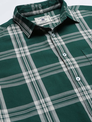 Men's Window Pane Checks Slim Fit Cotton Casual Shirt With Single Patch Pocket