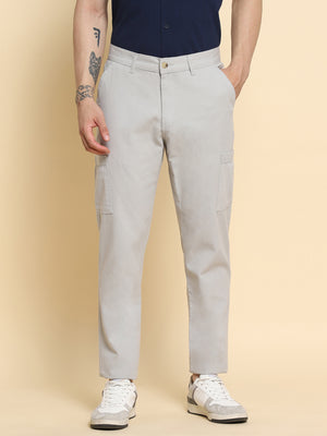 Men's Light Grey Cargo Comfortable Bottomwear With Smart Casual Look