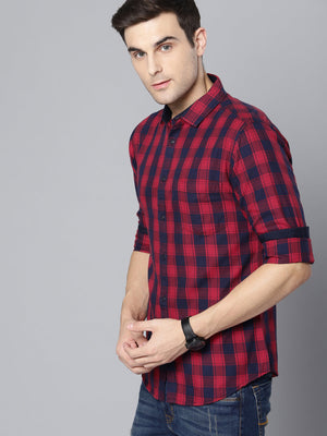 Men's Checkered Red Slim Fit Casual Shirt