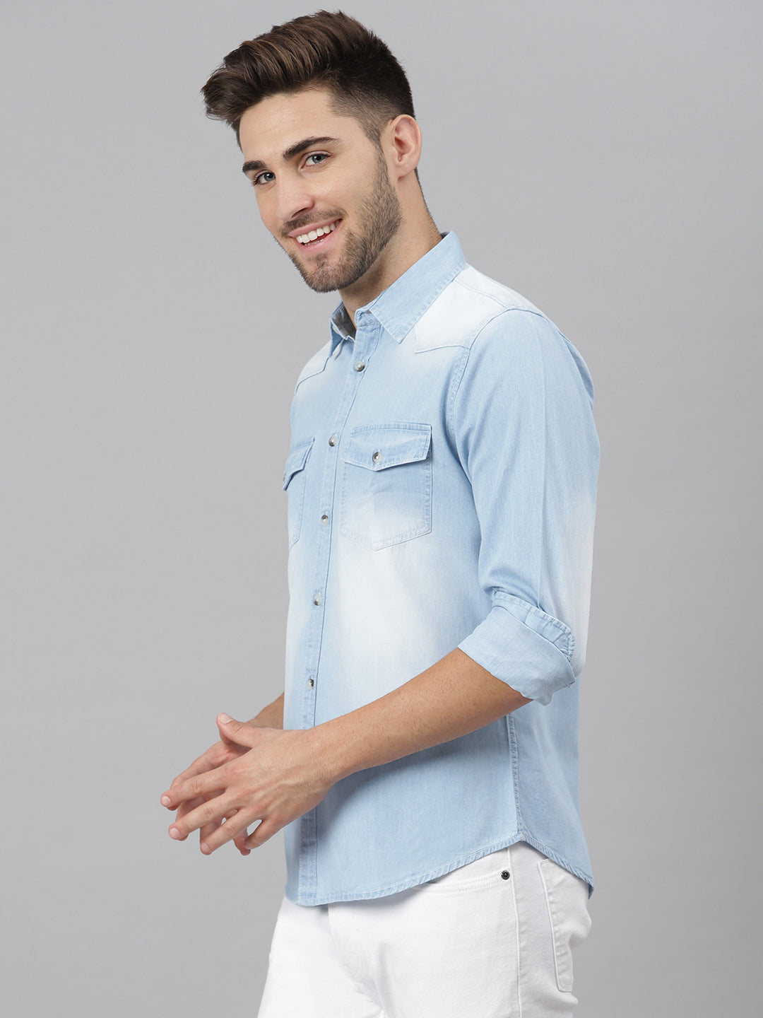 British Washed Denim Denim Shirts For Men For Men Long Sleeve, Slim Fit,  Classic Light Blue Camisa Masculina Dress New Arrival From Zazvf, $30.47 |  DHgate.Com