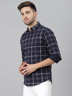 Men's Cotton Window Pane Checkered Slim Fit Casual Shirt