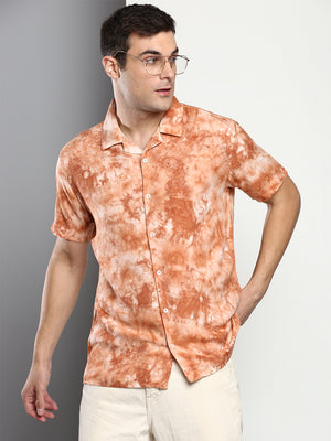 Men's Tie & Dye Slim Fit Rayon Casual Shirt With Cuban Collar & Half Sleeves