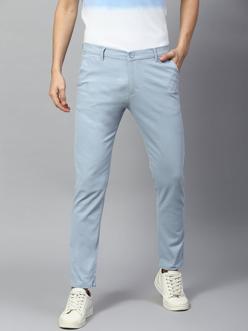 Dennis Lingo Men's Tapered Fit Cotton Chinos (Light Blue)